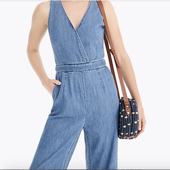 J. Crew Point Sur Wide Leg Tailored Indigo Jumpsuit 2 chambray denim minimalist - Picture 2 of 14